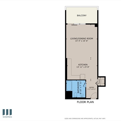 Floor plan for studio, 1 bath, 500 sqft
